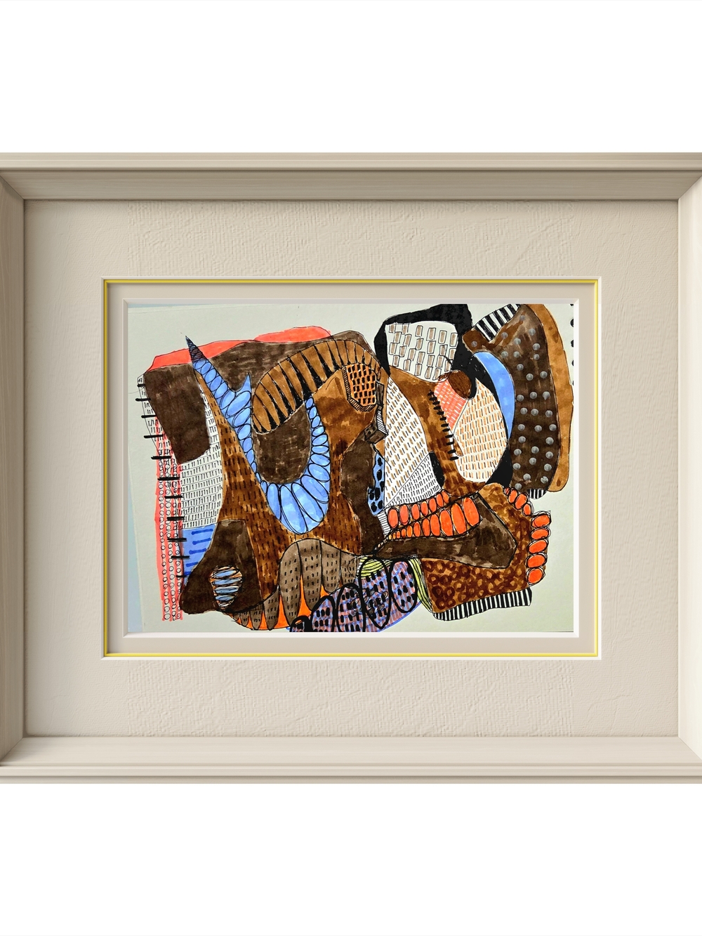 Abstract Mixed-Media Wall Art in Brown, Blue and Orange